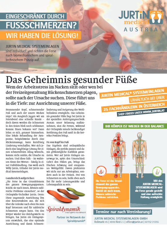 Visualisierung biomechanischer Korrektur durch Jurtin Einlagen mit grafischer Darstellung der Körperstatik.